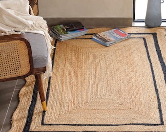 Scalloped Jute Rug- Jute Rug, Runner Rug, Door Mat, Handcrafted Rug, Stair Runner, Rattan Rugs, Rugs Gift, Christmas Door, Custom Rugs