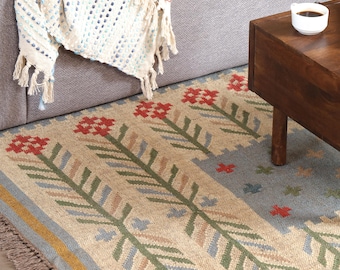 Handwoven Scandinavian Design Geometric Wool Area Rug