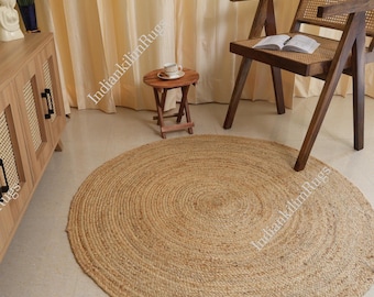 Indian Handmade Solid Jute Braided Round Rug For Home Decor Jute Carpet For Living Room Boho Rug Natural Jute Braided Vintage Area Rug