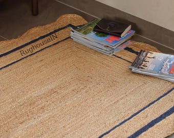 Natural Scalloped Jute Rug, Scallop pattern Rug, Natural Jute Rug, Handbraided Rug, Area Rug, Handwoven Jute Rug, Custom Rug, Decorative Rug