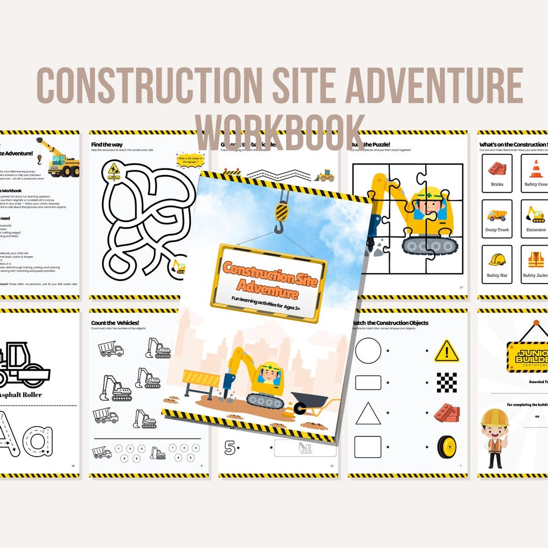 Construction Site Workbook: Numbers, Letters, Shapes - Ages 3+ - Etsy