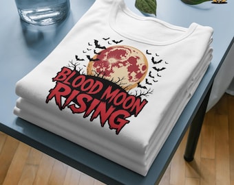 Blood Moon Rising PNG | Creepy Halloween Moon and Bats Sublimation Design | Horror T-Shirt Digital Download