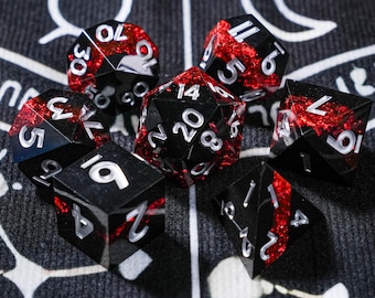 Red and black handmade resin sharp edge dnd Many sides dice,set for DnD TTRPG Dungeons and Dragons Role-playing games, RPG dice,D20