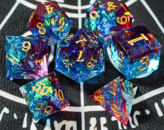 Red Blue Colorful Handmade Dice - Holographic Handmade Resin Sharp Edged DND Dice Set,Dungeons and Dragons,Sparkling Dice,Applicable to DND