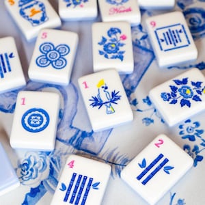Blue and white porcelain style American mahjong, Porcelain Chinoiserie Theme Mahjong Tiles, Acrylic American