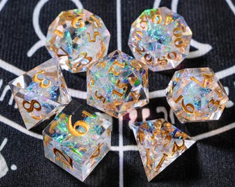 Sharp Edge D&D Dice Full Set - Iridescent DND Dice handmade resin sharp edge dnd dice set for DnD,Dungeons and Dragons, RPG dice