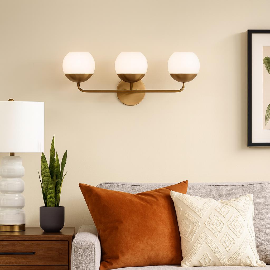 Modern Brass Globe Wall Sconce 3-Light Vanity Fixture Frosted Glass