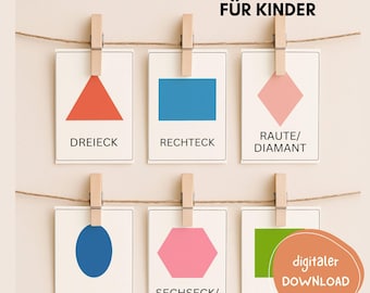 Formen Lernkarten für Kinder – Geometrische Figuren Poster PDF, Kita & Schule Lernmaterial, Montessori Formen Set, digitaler Download