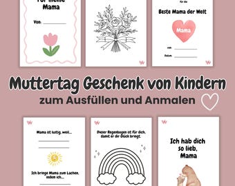 Mother's Day gift from children – personalized fill-in book for Mom, DIY coloring book PDF to print, printable Mother's Day gift