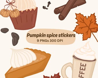 Autumn Coffee Stickers, Pumpkin Spice Clipart, Cozy Planner Graphics (Digital Download)