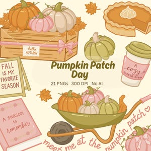 Clipart di picnic tra le zucche, clipart autunnali a tema libri, clipart di caffè autunnale, zucca PNG, adesivi autunnali Coquette, decorazioni autunnali, libri autunnali
