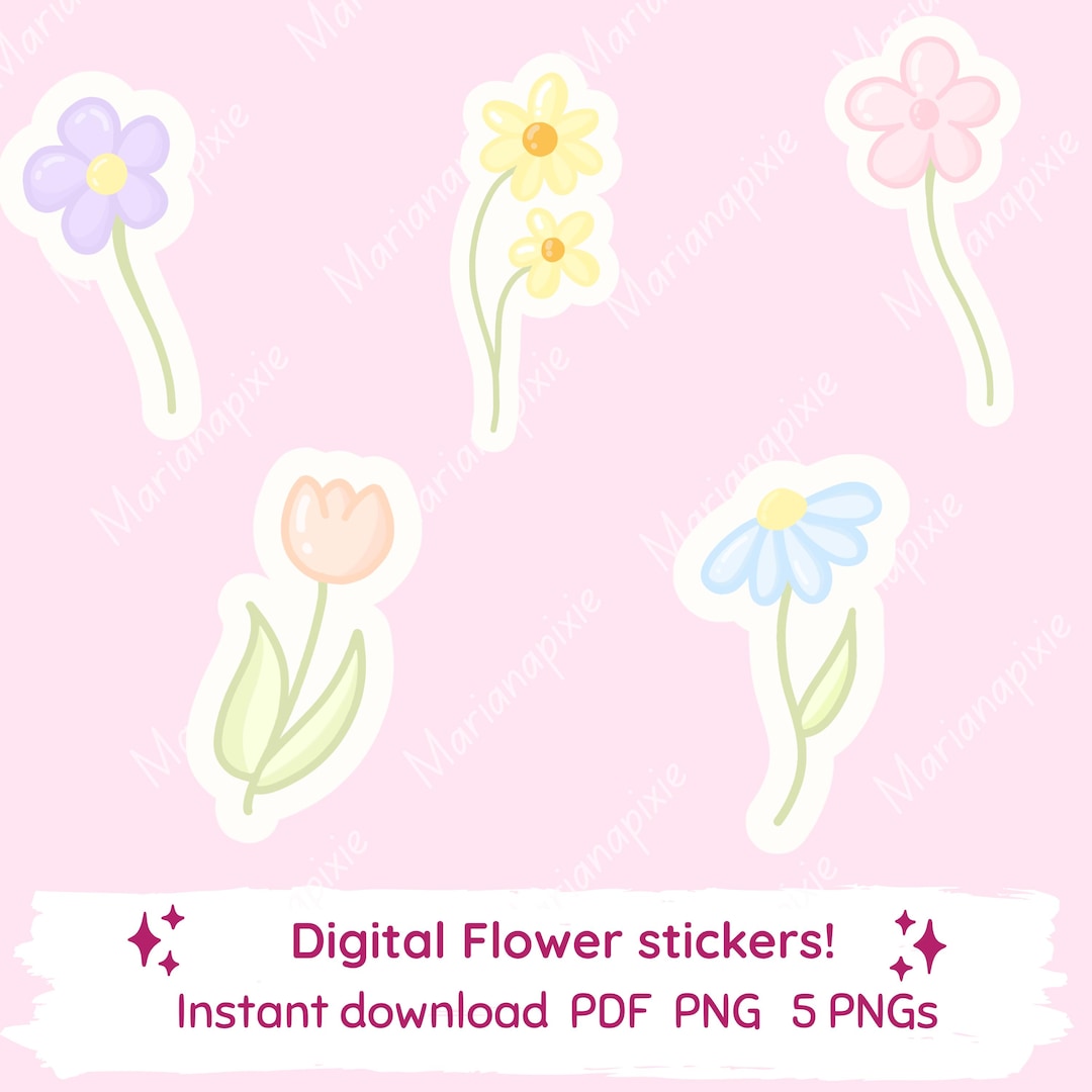 Cute Pastel Flower Stickers, Digital Spring Flower Clipart, Kawaii ...
