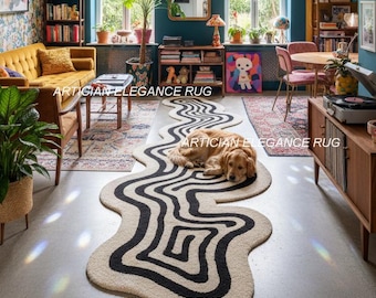 Abstract Maze Hand-Tufted Runner Rug | Chic Contemporary Hand-Tufted Runner for Hallway, Entryway and Bedside Size- 2x8, 3x12, 4x14