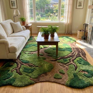 Enchanted Forest Path Hand-Tufted Wool Rug | Green Grove Nature-Inspired Wool Rug | Kids Woodland Playtime Hand-Tufted Rug for Home decor.