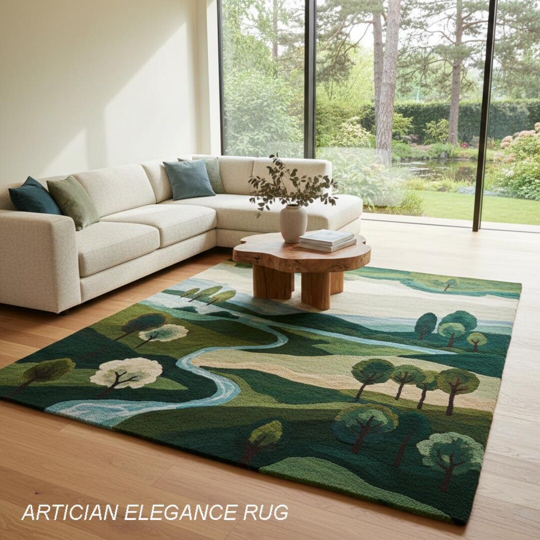 Scenic Landscape Hand-tufted Wool Area Rug | Eco-inspired Landscape ...