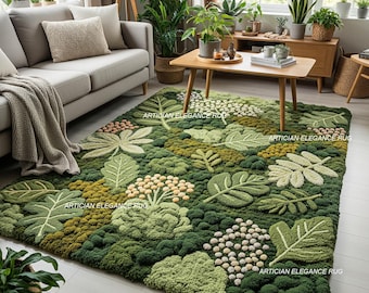 Moss Green Tufted Rug | Botanical Breeze Tufted Rug | Floral Haven Handcrafted Carpet | Nature Touch Tufted Area Rug | Verdant Meadow Rug
