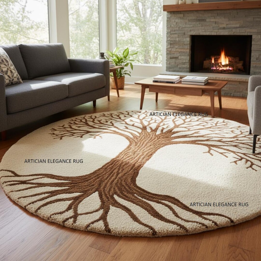 Tree Design Rugs Tree of Life Hand-tufted Wool Rug | Earthy Elegance Tree Design Rug for ...