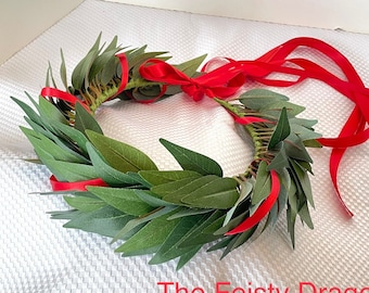 Corona de hojas de laurel en círculo completo: Corona de graduación italiana con follaje de seda verde.
