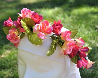 Tea Rose Flower Crown with Pink and Dark Pink Roses. Rose Flower Crown.  Rose Garland. Festival Rose Flower Crown.  Pink Rose Circlet