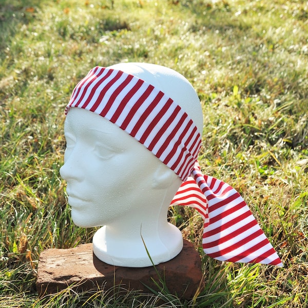 Striped Pirate Head Scarf. Cotton Head Scarf. Pirate Bandana. Pirate Head Wrap. Red and White Striped Head Scarf. Neck Scarf. Headband.