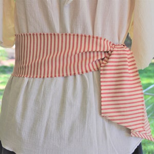 Striped Pirate Sash. Pirate Sash. Red Striped Sash. Blue Striped Sash. Short Striped Ticking Sash with Red or Blue Stripes.