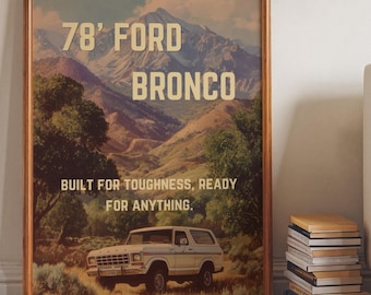 Affiche rétro de Ford Bronco | Art rétro de camion 4x4 | impression Ford vintage | Décoration murale classique pour SUV | Illustration de camion classique inspiré de Ford