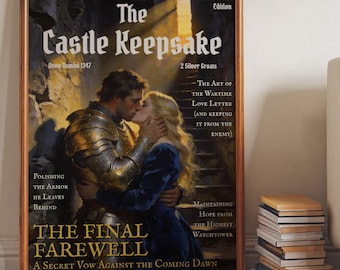 Medieval Knight Maiden Print – Romantic Castlecore Artwork, Vintage Magazine Style