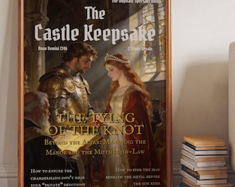 Medieval Knight and Maiden Wedding Print – Vintage Magazine Cover Style Castlecore Artwork