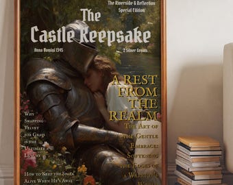 Medieval Knight Maiden Print – Vintage Magazine Cover Style Castlecore Artwork