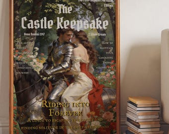 Medieval Knight and Maiden Print – Romantic Castlecore Artwork, Vintage Magazine Style
