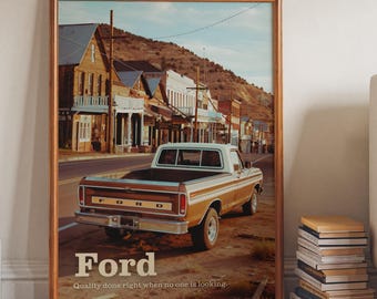 Vintage 1970s Ford Truck Print – Rustic Western Americana Wall Art