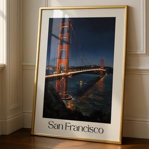 San Francisco Poster - Golden Gate Bridge Print, California Wall Art, San Francisco Night Cityscape Poster, Traveler Gift, SF Bay Area Decor