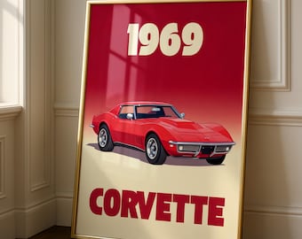 1969 Corvette Poster | Classic American Muscle Car Art | Vintage Sports Print