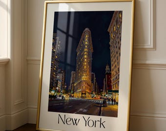Flatiron Building Night Print – NYC Fine Art Travel Poster