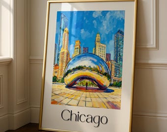 Chicago Bean Print - Cloud Gate, Cityscape Wall Art