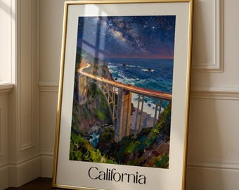 Bixby Bridge Coastal Art Print – Van Gogh Inspired California Travel