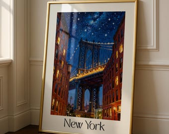 Brooklyn Bridge Starry Night Art Print – New York Van Gogh Style