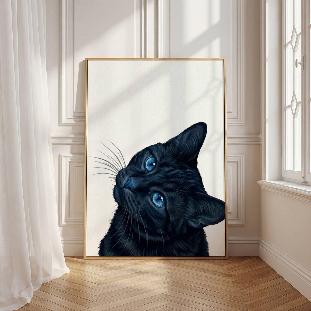 Black Cat Print | Black Cat Wall Art | Cat Portrait Poster | Black Cat ...