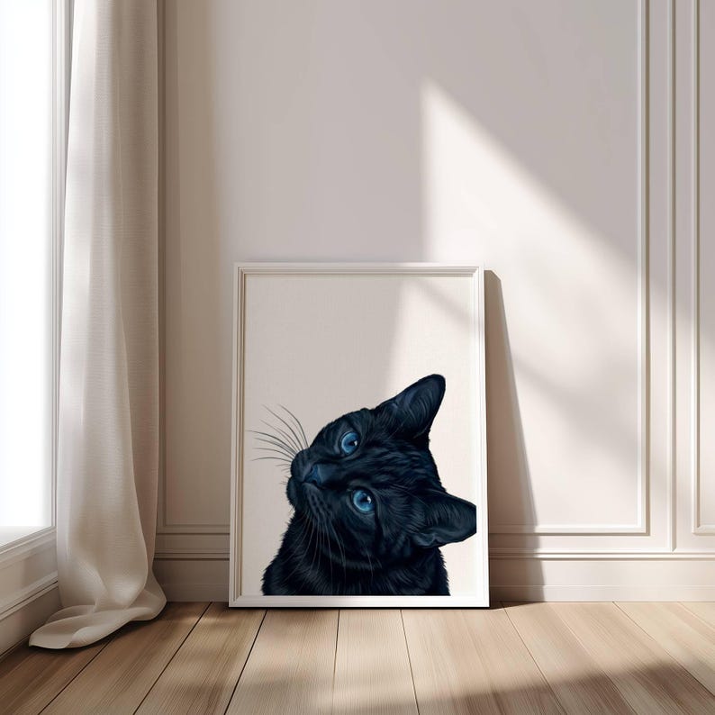 Black Cat Print | Black Cat Wall Art | Cat Portrait Poster | Black Cat ...