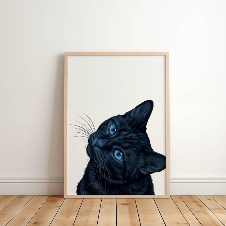 Black Cat Print | Black Cat Wall Art | Cat Portrait Poster | Black Cat ...
