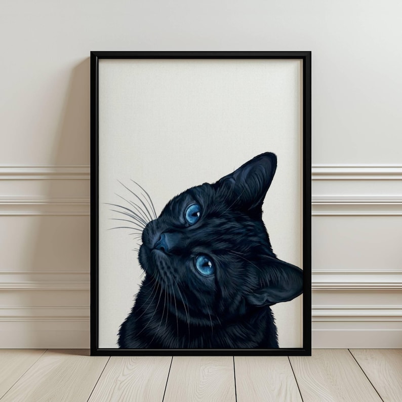 Black Cat Print | Black Cat Wall Art | Cat Portrait Poster | Black Cat ...