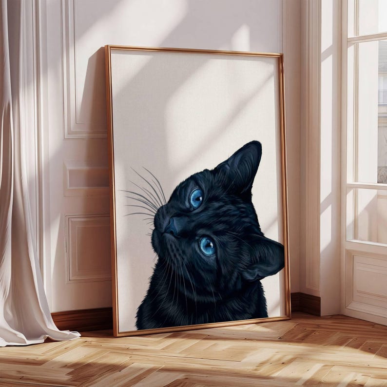 Black Cat Print | Black Cat Wall Art | Cat Portrait Poster | Black Cat ...