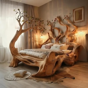 Massivholz Bettrahmen - Queen / King Size Benutzerdefinierter rustikaler Bettrahmen mit Kopfteil | Schlafzimmer Möbel, nachhaltige Wohnkultur