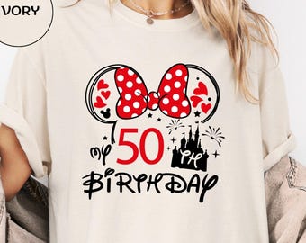 Personalized 50th Birthday Minnie Mouse Shirt, Comfort Colors Tee