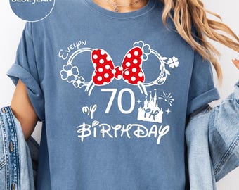 Personalized 70th Birthday Mouse Ear Shirt, Custom Name Comfort Colors Tee