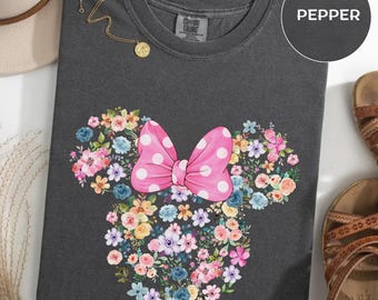 Disney Floral Shirt - Minnie Bow & Mickey Head Tee for Family Vacations
