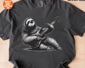 Funny Sloth Electric Guitar T-Shirt: Rock Music Graphic Tee