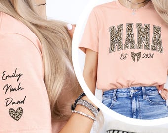 Personalized Mama Shirt, Leopard Print Kids Names Bella Canvas Tee