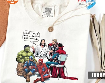 Funny Christian Superhero T-Shirt: Jesus Avengers Comic Design