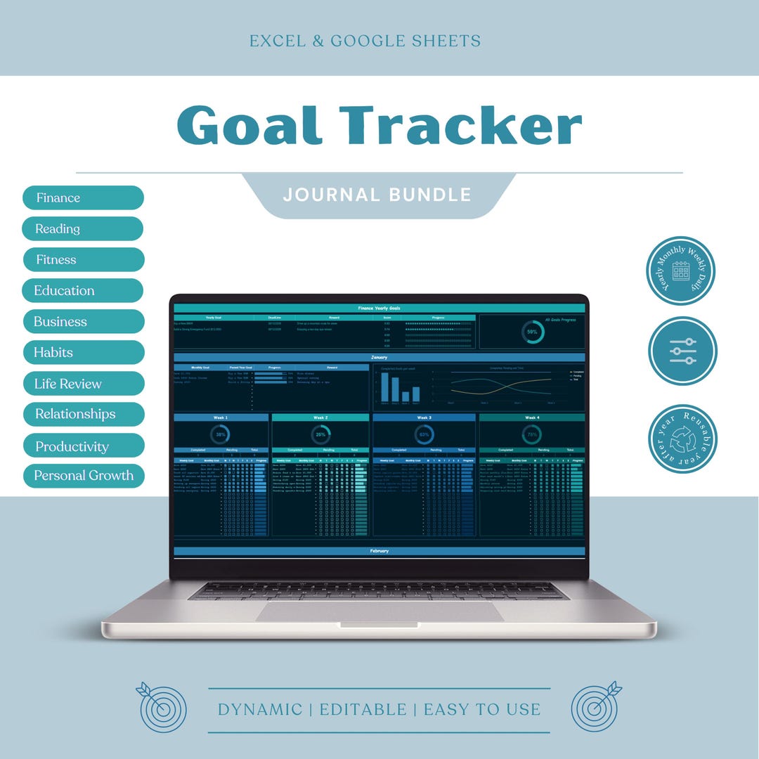 Goal Planner Google Sheet Goal Tracker Yearly Monthly Weekly Daily ...